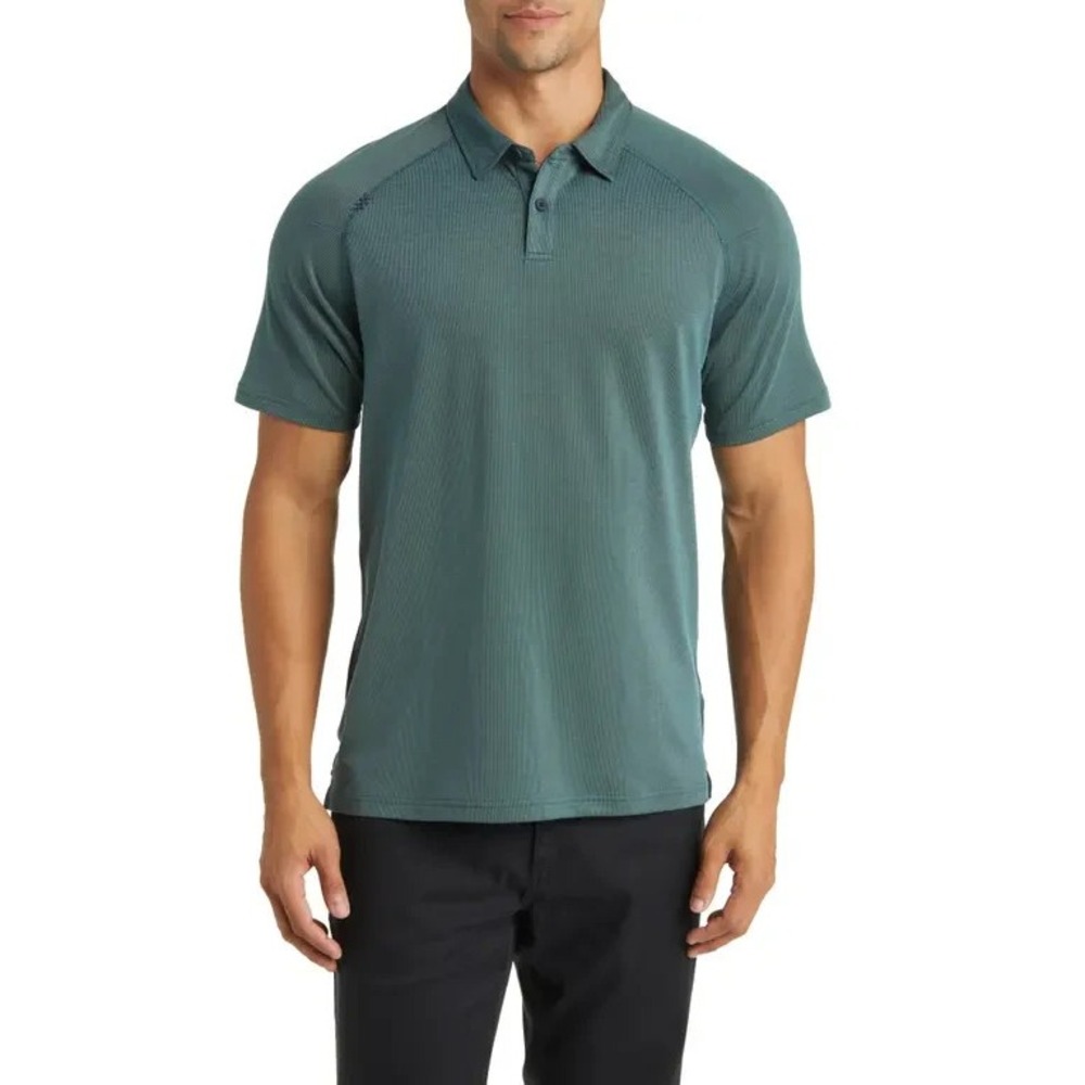 Rhone NWT Delta Pique Polo Shirt in Storm Blue/Duffle Bag Green Size Small